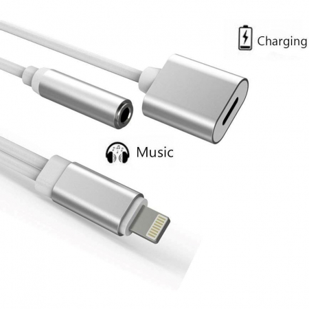 Adaptor 2în1 Lightning la Jack 3.5mm + Încărcare - 12cm - Compatibil iPhone 7/8/X/11/12/13/14 [4]