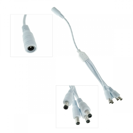 Cablu alimentare splitter 1 la 4, 5.5x2.1 mm, PR-2647-W, 30cm, CC/DC, pentru strip LED, camere, alb [2]