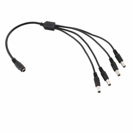Alimentare retea - Cablu alimentare splitter 1 la 4, 5.5x2.1 mm, PR-5584-BK, 40cm, CC/DC, pentru strip LED, camere, negru