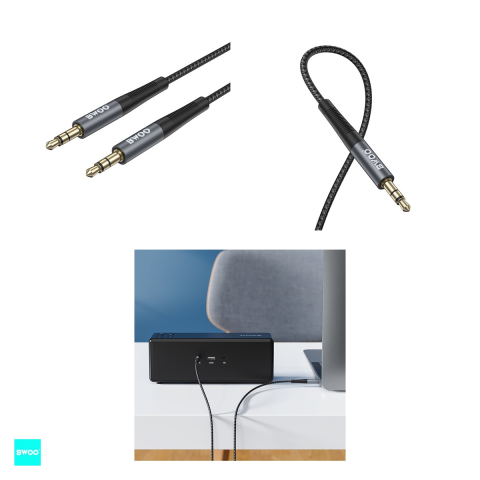 Cablu audio AUX, BO-AUX064, lungime 100cm, conectori jack 3.5mm tata-tata cu carcasa din aliaj aluminiu, invelis exterior din nailon impletit, in blister, negru [3]