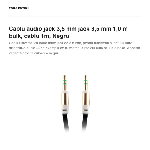 Cablu audio jack 3,5 mm jack 3,5 mm 1,0 m bulk, cablu 1m, Negru [1]