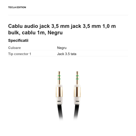 Cablu audio jack 3,5 mm jack 3,5 mm 1,0 m bulk, cablu 1m, Negru [2]