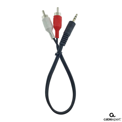 Cu mufa RCA - Cablu audio Jack 3.5mm la 2 x RCA, lungime 20 cm - Conexiune dispozitive portabile la echipamente Hi-Fi, Cablexpert