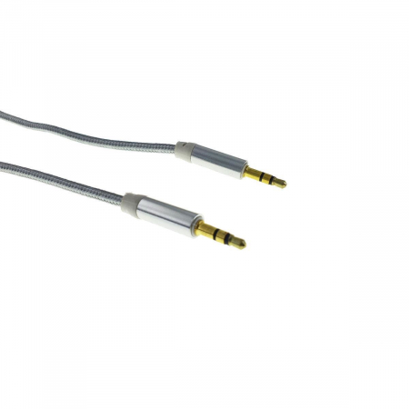 Cablu audio jack 3.5mm tata la jack 3.5mm tata, stereo, 100cm, invelis textil, argintiu [1]