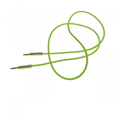 Cu mufa jack 3.5 - Cablu audio jack 3.5mm tata la jack 3.5mm tata, stereo, 100cm, invelis textil, verde fluorescent