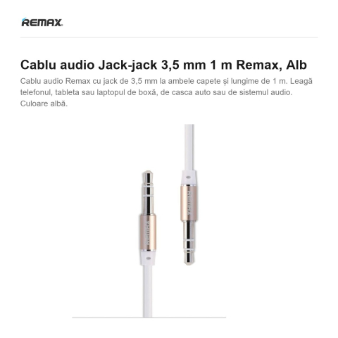 Cablu audio Jack-jack 3,5 mm 1 m Remax, Alb [1]