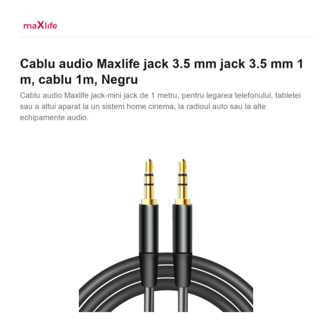 Cablu audio Maxlife jack 3.5 mm jack 3.5 mm 1 m, cablu 1m, Negru [1]