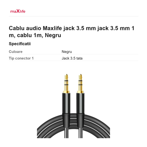 Cablu audio Maxlife jack 3.5 mm jack 3.5 mm 1 m, cablu 1m, Negru [2]