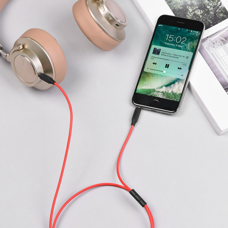 Cablu audio stereo cu microfon, lungime 1 m, Hoco UPA12-AUX, conectori jack 3.5mm tata cu 4 pini si 3 pini, rosu [3]