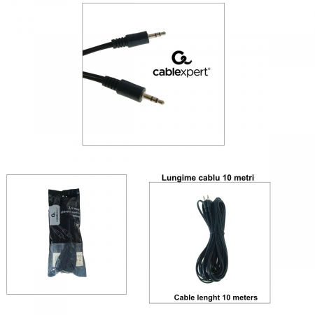 Cablu audio stereo, lungime 10m, Cablexpert 02458, cu conector jack 3.5mm tata la jack 3.5mm tata, negru [2]
