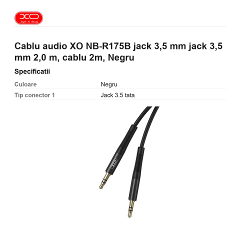 Cablu audio XO NB-R175B jack 3,5 mm jack 3,5 mm 2,0 m, cablu 2m, Negru [2]