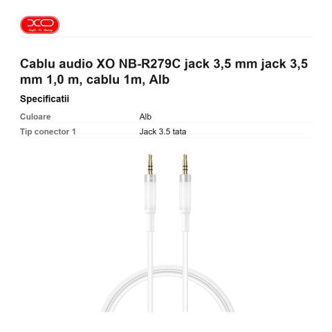 Cablu audio XO NB-R279C jack 3,5 mm jack 3,5 mm 1,0 m, cablu 1m, Alb [2]