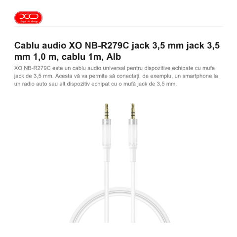 Cablu audio XO NB-R279C jack 3,5 mm jack 3,5 mm 1,0 m, cablu 1m, Alb [1]