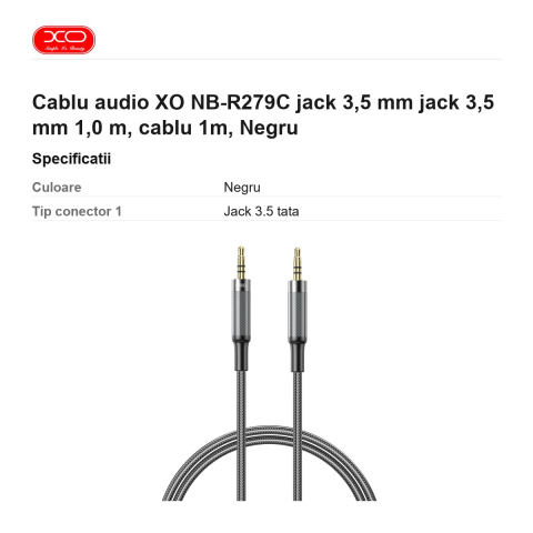 Cablu audio XO NB-R279C jack 3,5 mm jack 3,5 mm 1,0 m, cablu 1m, Negru [2]