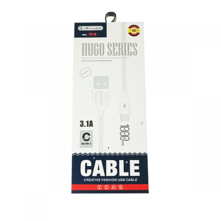 Cablu cu conectori USB-A tata la USB-C tata, 3.1A, lungime 100cm, Jellico YG-10 92131, incarcare, transfer date, alb [4]