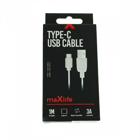 Cablu date Maxlife, USB - USB-C 1,0 m 3A, Alb [3]