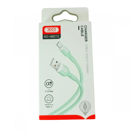 Cablu cu conectori USB-A tata la USB-C tata, XO NB212 82773, incarcare, transfer date, 2.1A, lungime 100cm, verde [4]