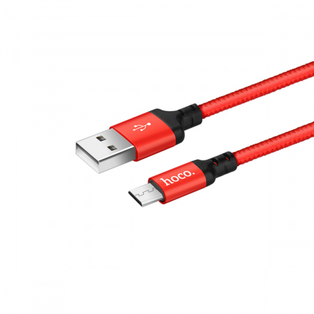 Cabluri microUSB - Cablu cu conectori USB la microUSB tata, HOCO X14 Times Speed, 2.4 A, lungime 1m, rosu
