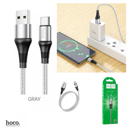 Cablu cu conectori USB tata la USB Tip C tata, HOCO X50 Excellent, 3A, lungime 1m, gri [2]