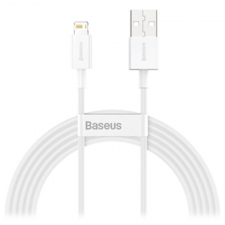 Cabluri iPhone - Cablu cu conectori USB tata si lightning tata, Baseus Superior Series CALYS-C02, 2.4A, lungime 2m, alb
