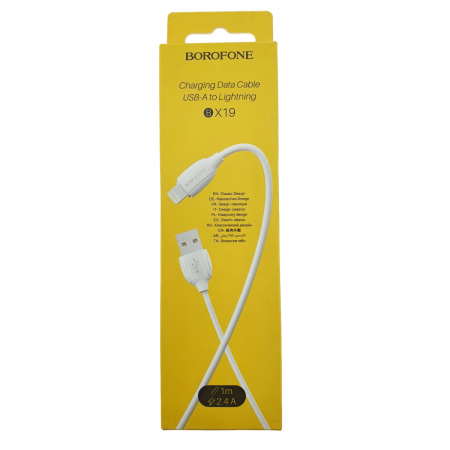 Cabluri iPhone - Cablu cu conectori USB tata si lightning tata, Borofone BX19 Benefit 70176, lungime 1m, 2.4A, alb