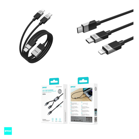 Cablu de date BWOO 2-in-1, USB-C - USB-C, 1 m, 100W, negru [3]