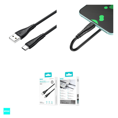 Cablu de date BWOO BO-X318C, USB-A - USB-C, 1 m, 27W 3A, negru [3]