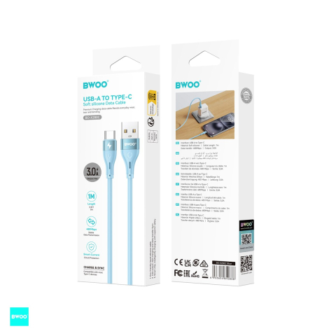 Cablu de date BWOO Minimalist X280C, USB-A - USB-C, 1 m, 3A, albastru [3]