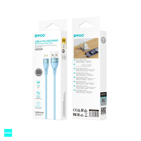 Cablu de date BWOO Minimalist X280L, USB-A - Lightning, 1 m, 3A, albastru [3]