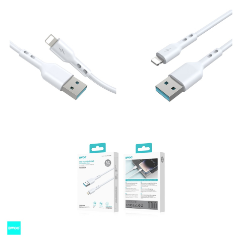 Cablu de date BWOO, USB-A - Lightning, 2 m, 3A, alb [3]