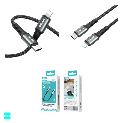 Cablu de date BWOO, USB-C - Lightning, 3 m, 30W, negru [3]