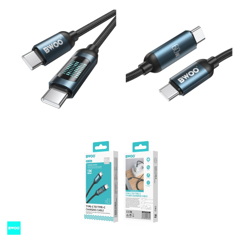 Cablu de date BWOO, USB-C - USB-C, 1 m, 60W, negru [3]