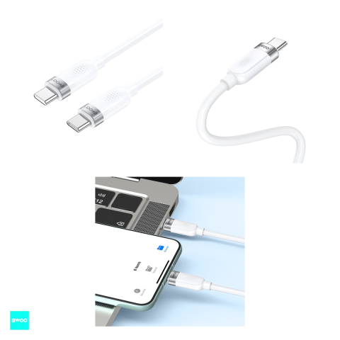 Cablu de date BWOO, USB-C - USB-C, 1 m, 65W, alb [3]