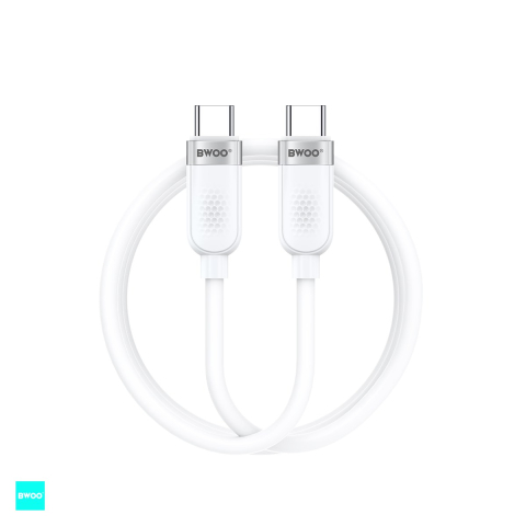 Cabluri de date telefoane - Cablu de date BWOO, USB-C - USB-C, 1 m, 65W, alb