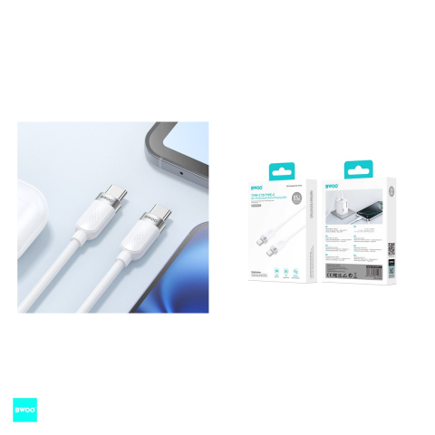 Cablu de date BWOO, USB-C - USB-C, 1 m, 65W, alb [4]
