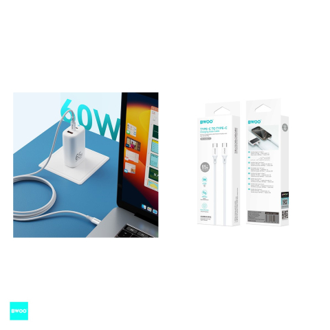 Cablu de date BWOO X282 C-C, USB-C - USB-C, 1 m, 60W, alb [4]