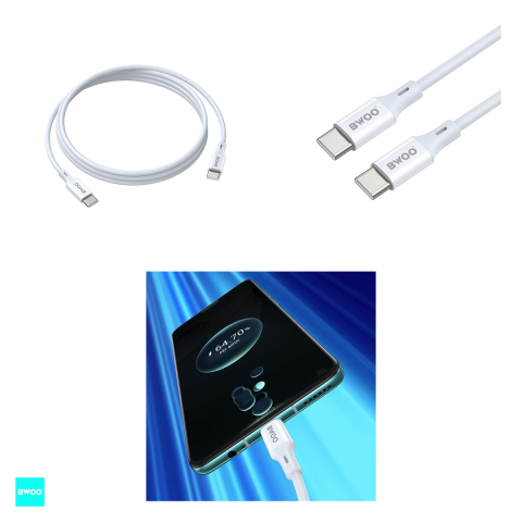 Cablu de date BWOO X282 C-C, USB-C - USB-C, 1 m, 60W, alb [3]