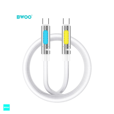 Cabluri de date telefoane - Cablu de date BWOO X325C-C, USB-C - USB-C, 1,2 m, 240W, alb