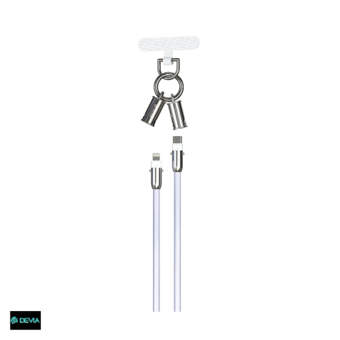 Cabluri de date telefoane - Cablu de date Devia lanyard, 2 in 1, USB-C - Lightning, 1,2 m, 27W, mov