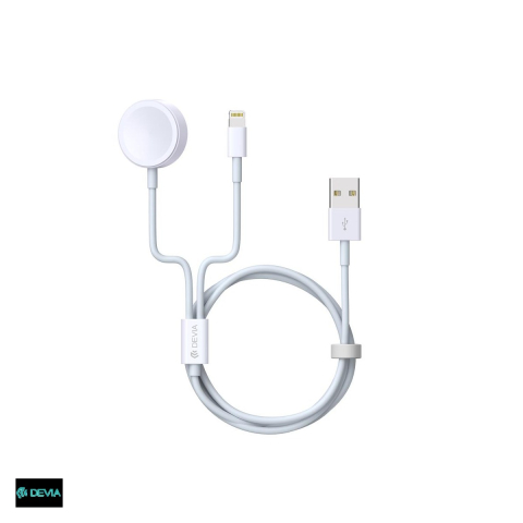 Cabluri de date telefoane - Cablu de date Devia Smart EA199 inductive, 2 in 1, USB-A - Lightning, 1,2 m, alb