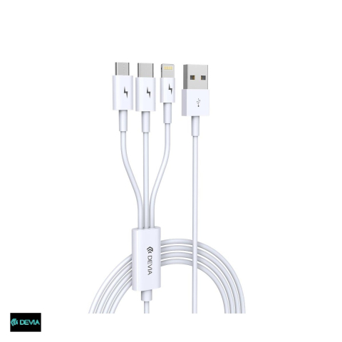 Cabluri de date telefoane - Cablu de date Devia Smart EC141, 3 in 1, USB-A - Lightning / USB-C / Micro USB, 1,2 m, 2A, alb
