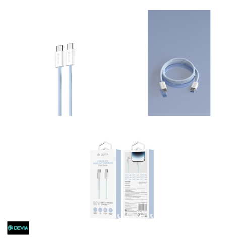 Cablu de date Devia Smart EC325, USB-C - USB-C, 1 m, 60W 3A, albastru [3]
