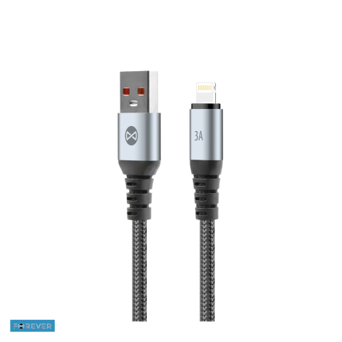 Cabluri de date telefoane - Cablu de date Forever Braix, USB-A - Lightning, 1 m, 3A, negru