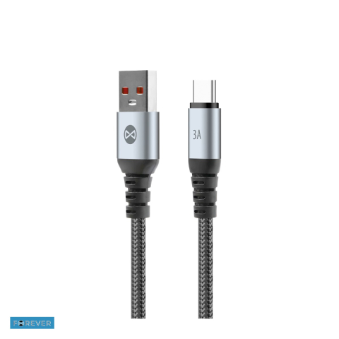 Cabluri de date telefoane - Cablu de date Forever Braix, USB-A - USB-C, 1 m, 3A, negru