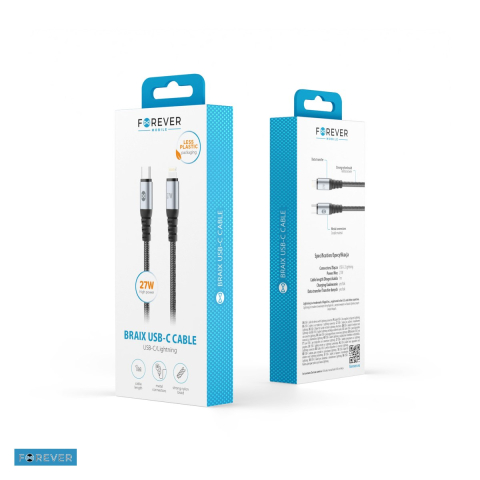Cablu de date Forever Braix, USB-C - Lightning, 1 m, 27W, negru [3]