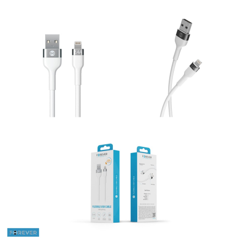 Cablu de date Forever Flexible, USB-A - Lightning, 1 m, 2,4A, alb [3]