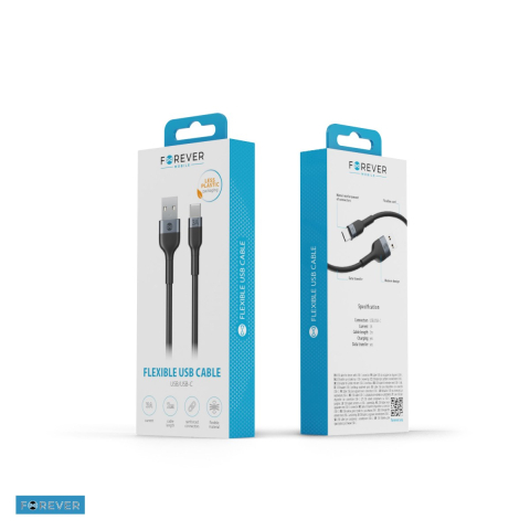 Cablu de date Forever Flexible, USB-A - USB-C, 1 m, 3A, negru [4]