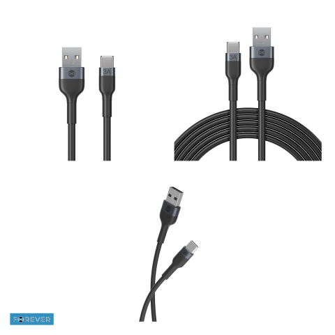 Cablu de date Forever Flexible, USB-A - USB-C, 1 m, 3A, negru [3]