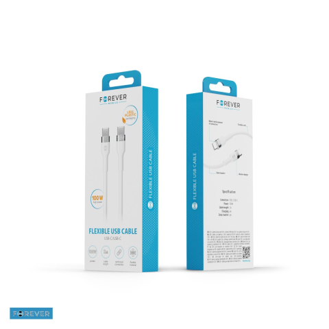 Cablu de date Forever Flexible, USB-C - USB-C, 2 m, 100W, alb [4]