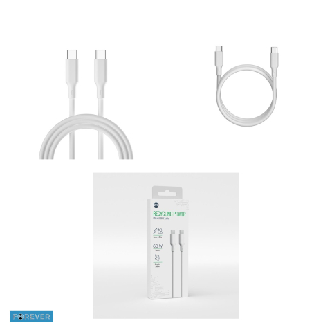 Cablu de date Forever Recycling KR15-CC-00, USB-C - USB-C, 1,5 m, 3A, alb [3]